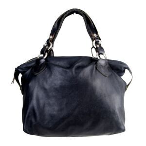 Pauric Sweeney ITALY PERFORATED BLACK GENUINE LEATHER SATCHEL HANDBAG TOTE PURSE